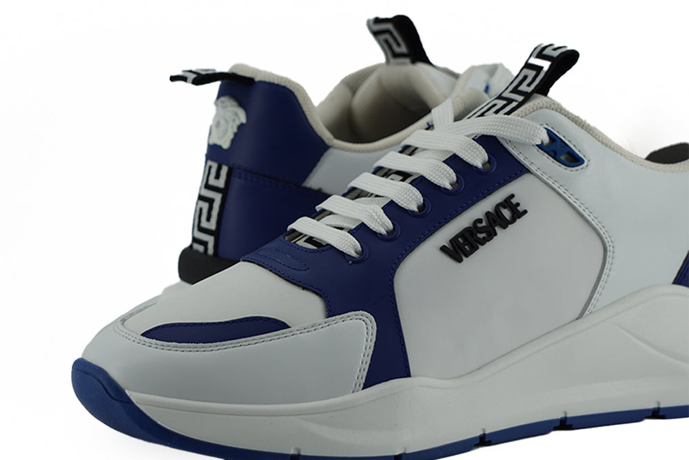 Versace Men's Blue and White Calf Leather Sneakers