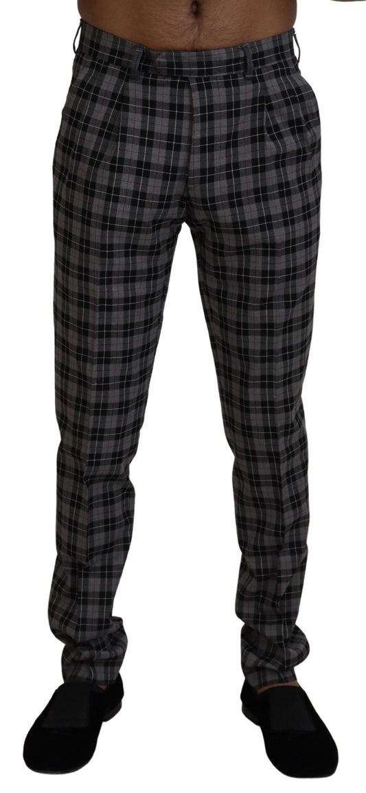Bencivenga Gray Checkered Slim Fit Men Pants