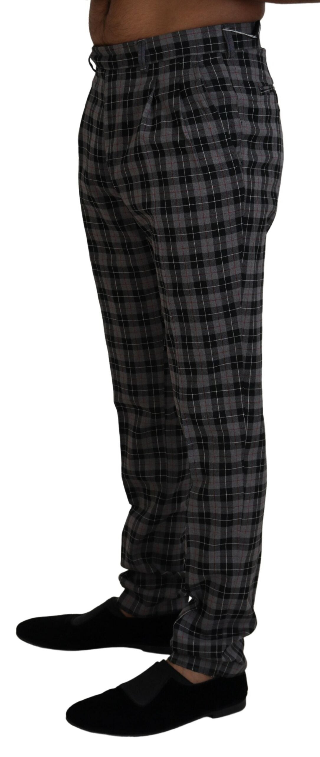 Bencivenga Gray Checkered Slim Fit Men Pants