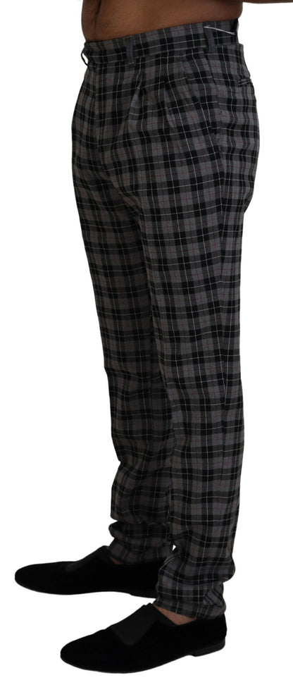 Bencivenga Gray Checkered Slim Fit Men Pants