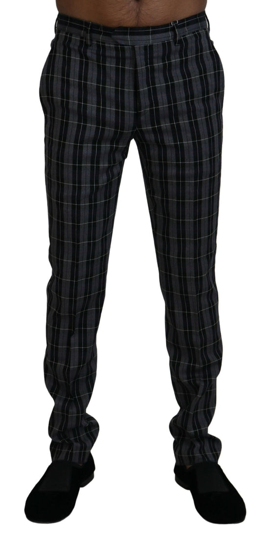 Bencivenga Gray Checkered Slim Fit Men Pants