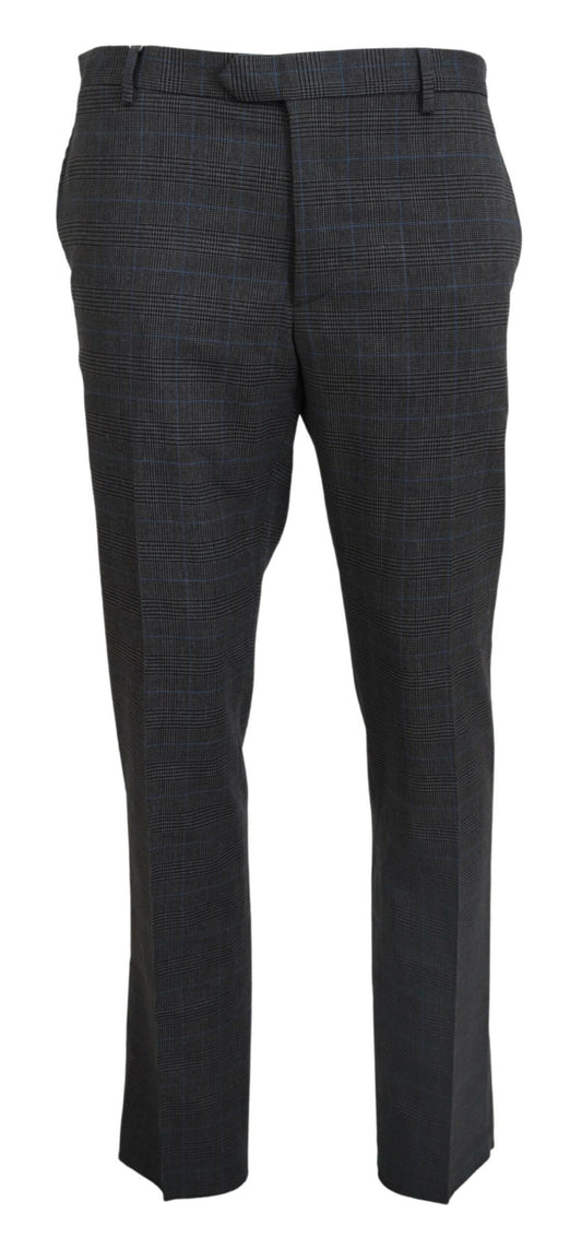 Bencivenga Gray Checkered Wool Dress Formal Pants