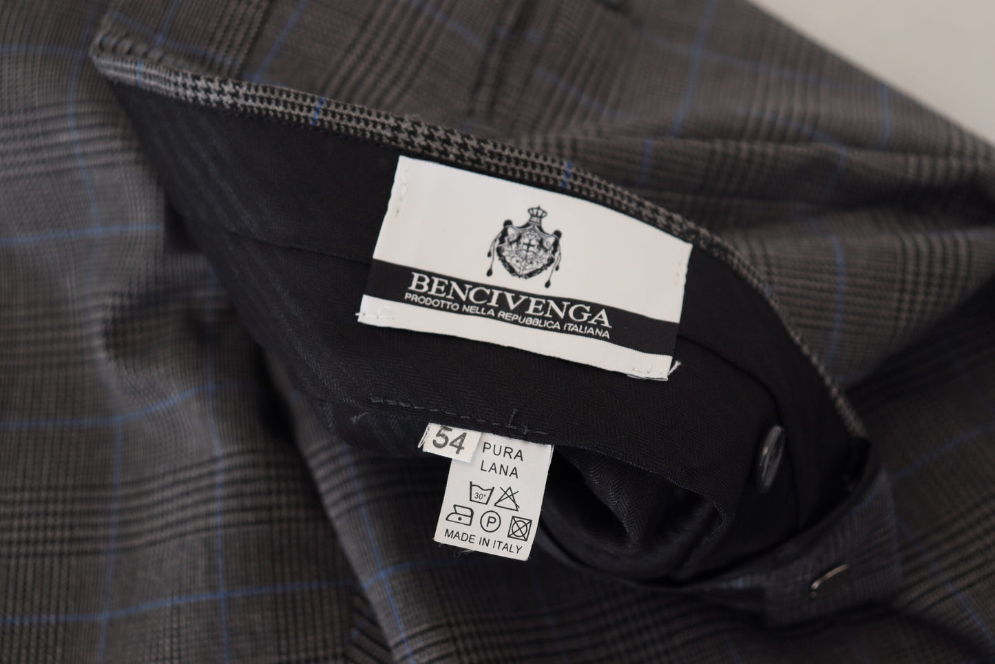 Bencivenga Gray Checkered Wool Dress Formal Pants