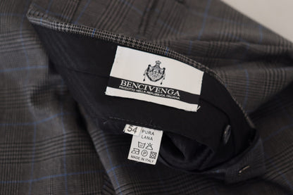 Bencivenga Gray Checkered Wool Dress Formal Pants