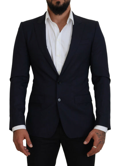 Dolce & Gabbana Men's Blue Wool Slim Fit Formal Coat Blazer