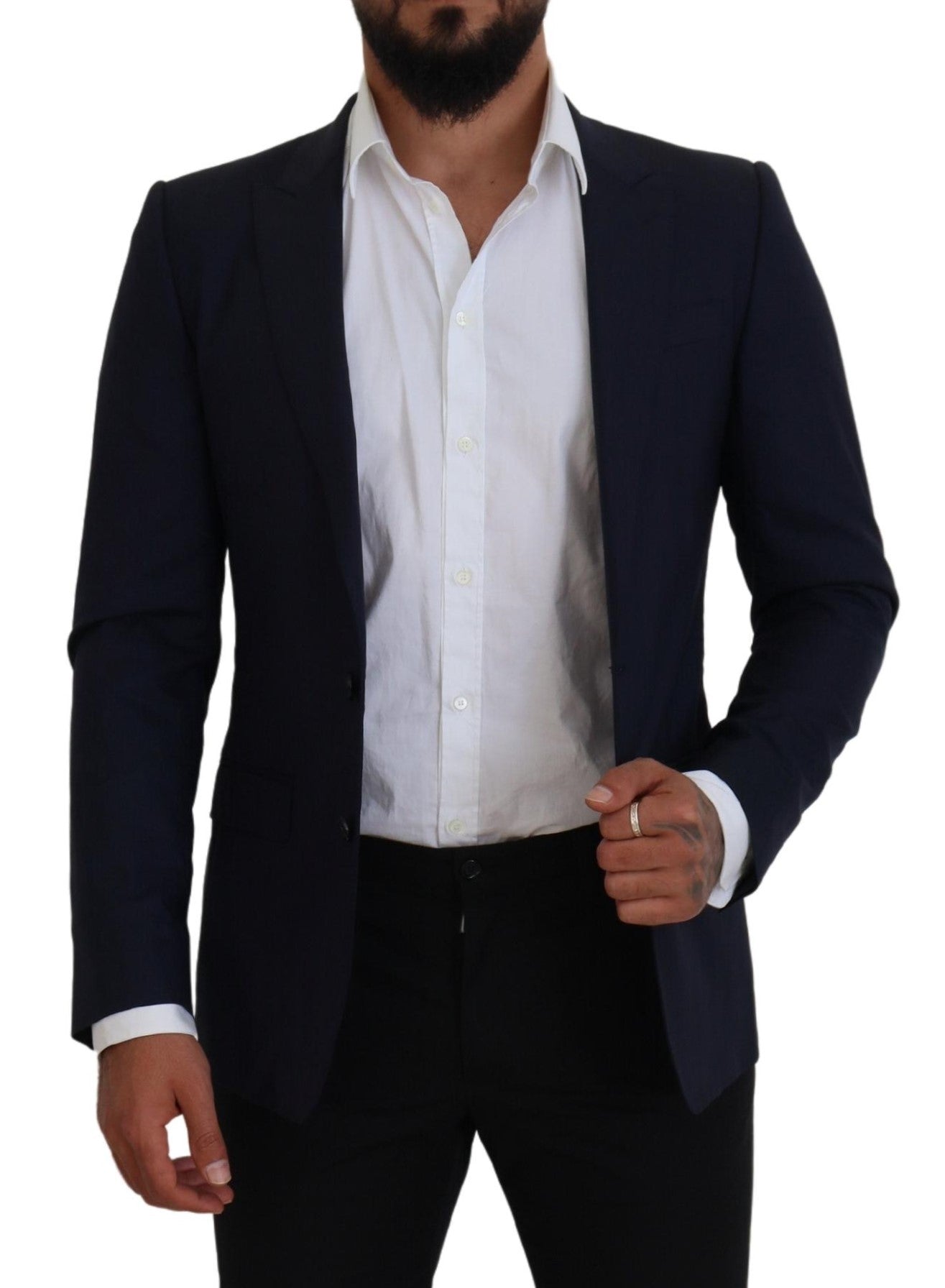 Dolce & Gabbana Men's Blue Wool Slim Fit Formal Coat Blazer