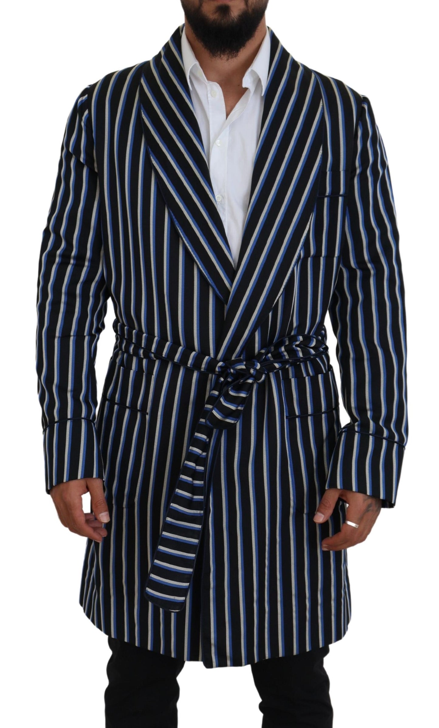 Dolce & Gabbana Men's Black Blue Martini Printed Lining Robe