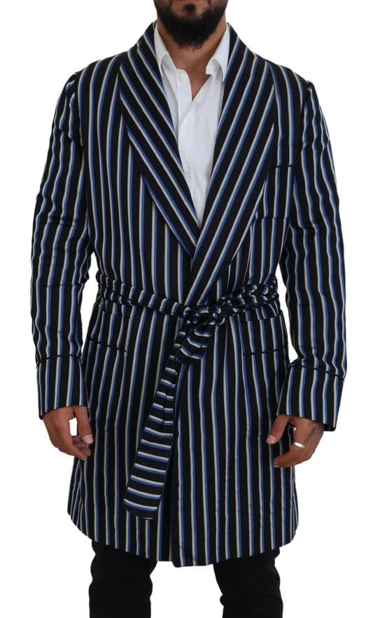 Dolce & Gabbana Men's Black Blue Martini Printed Lining Robe