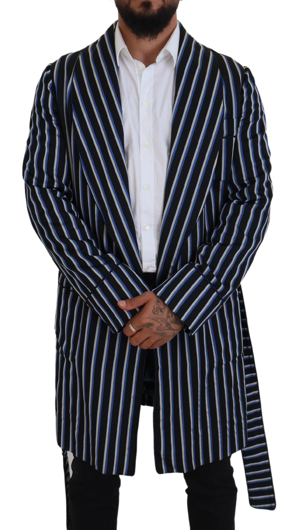 Dolce & Gabbana Men's Black Blue Martini Printed Lining Robe