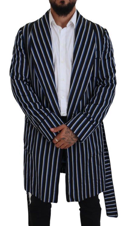 Dolce & Gabbana Men's Black Blue Martini Printed Lining Robe