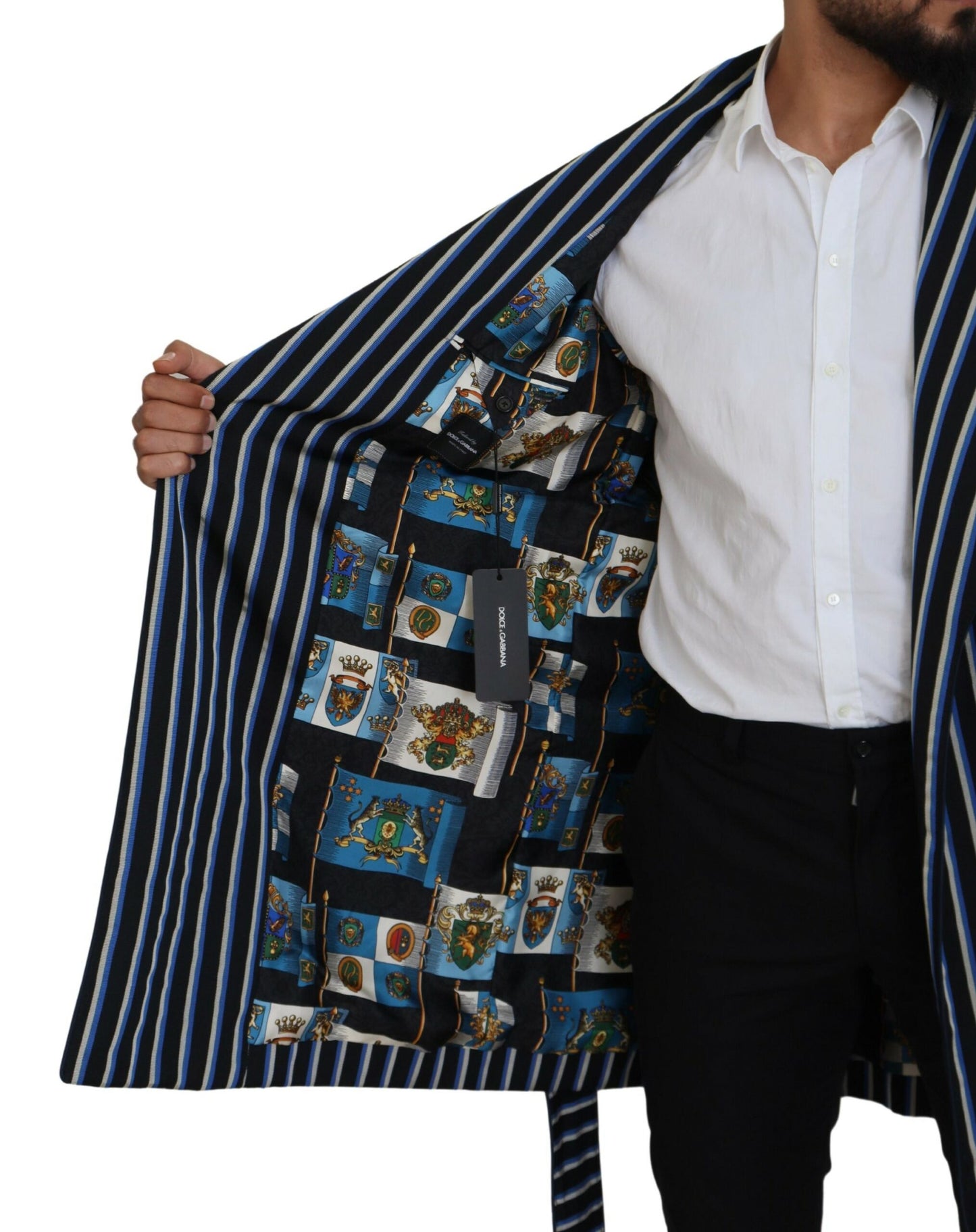 Dolce & Gabbana Men's Black Blue Martini Printed Lining Robe