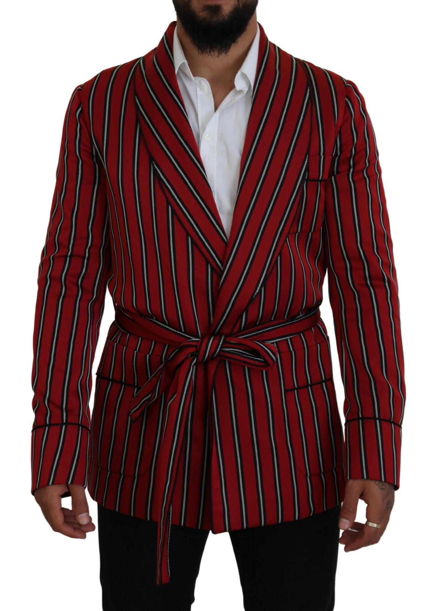 Dolce & Gabbana Men's Red Striped Martini Printed Lining Robe