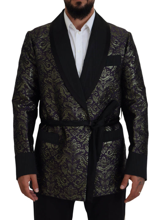 Dolce & Gabbana Men's Gold Purple Baroque Jacket Blazer Robe