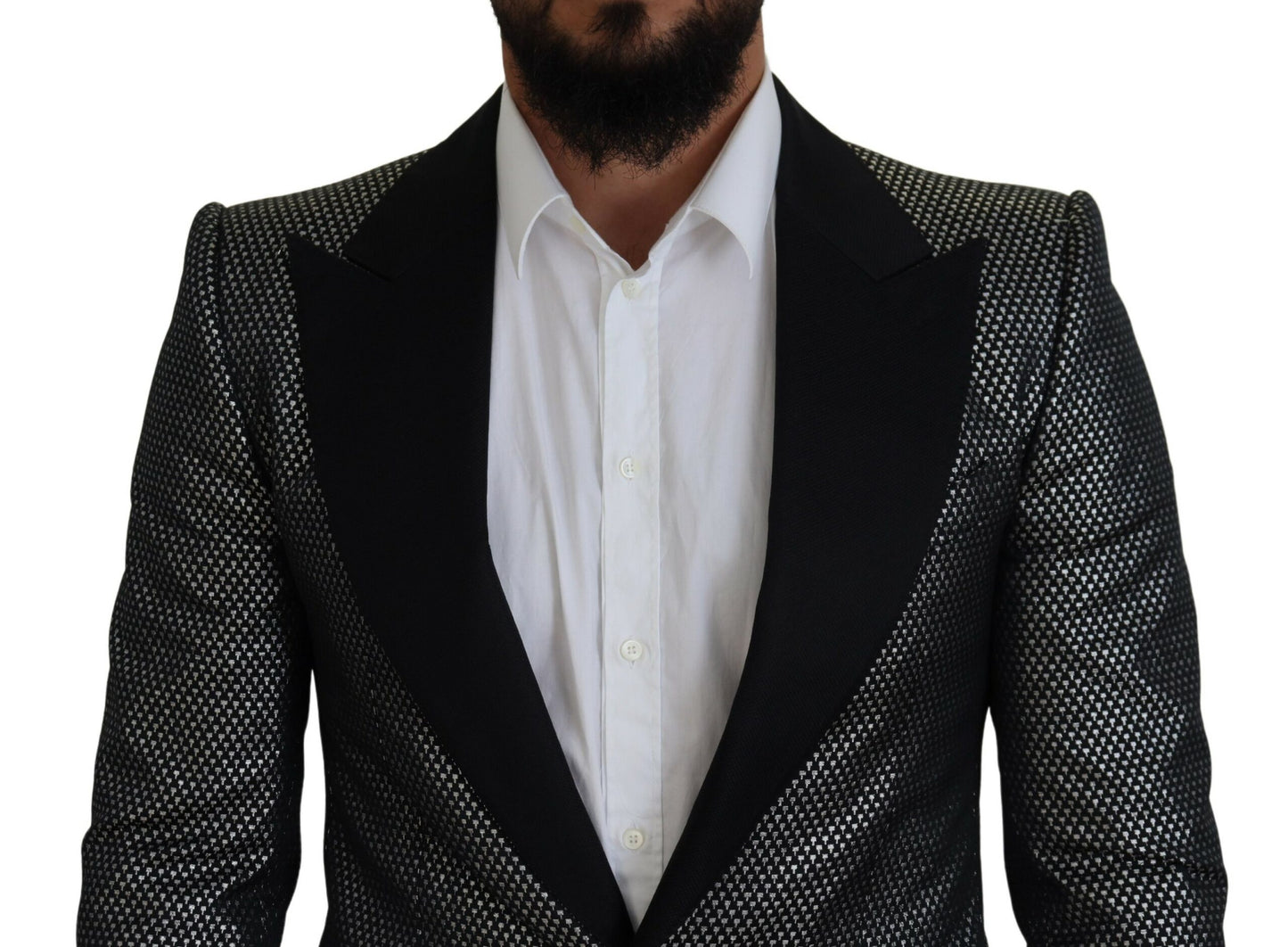 Dolce & Gabbana Men's Black Silver Jacquard Slim Fit Jacket Blazer