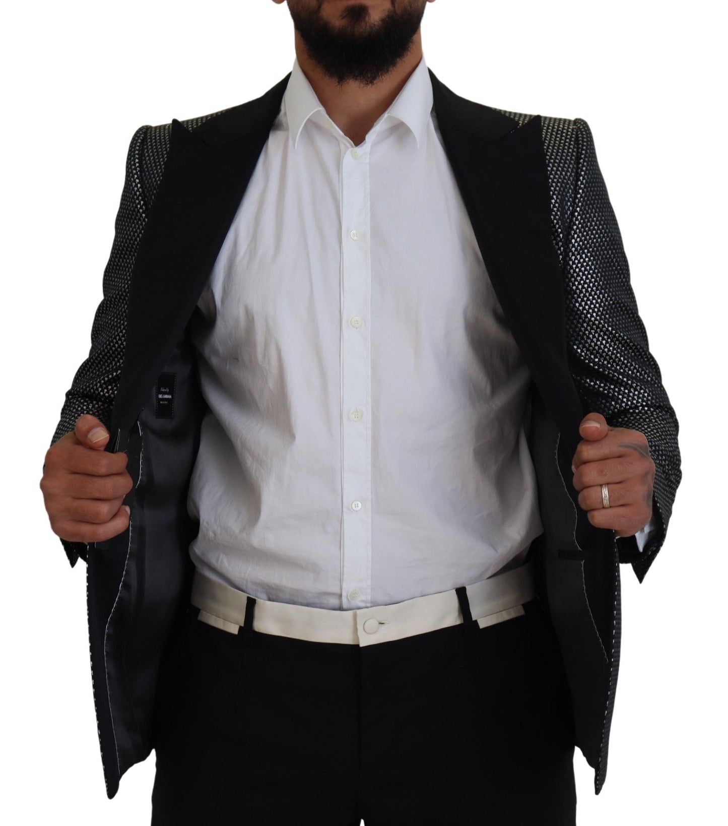 Dolce & Gabbana Men's Black Silver Jacquard Slim Fit Jacket Blazer