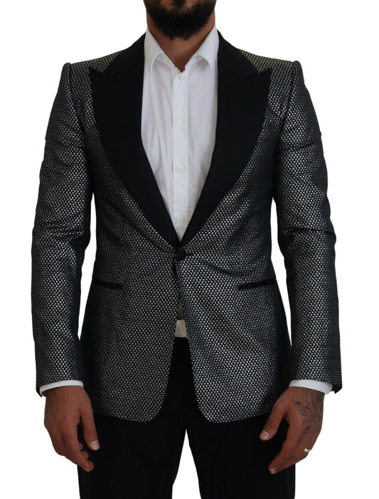 Dolce & Gabbana Men's Black Silver Jacquard Slim Fit Jacket Blazer
