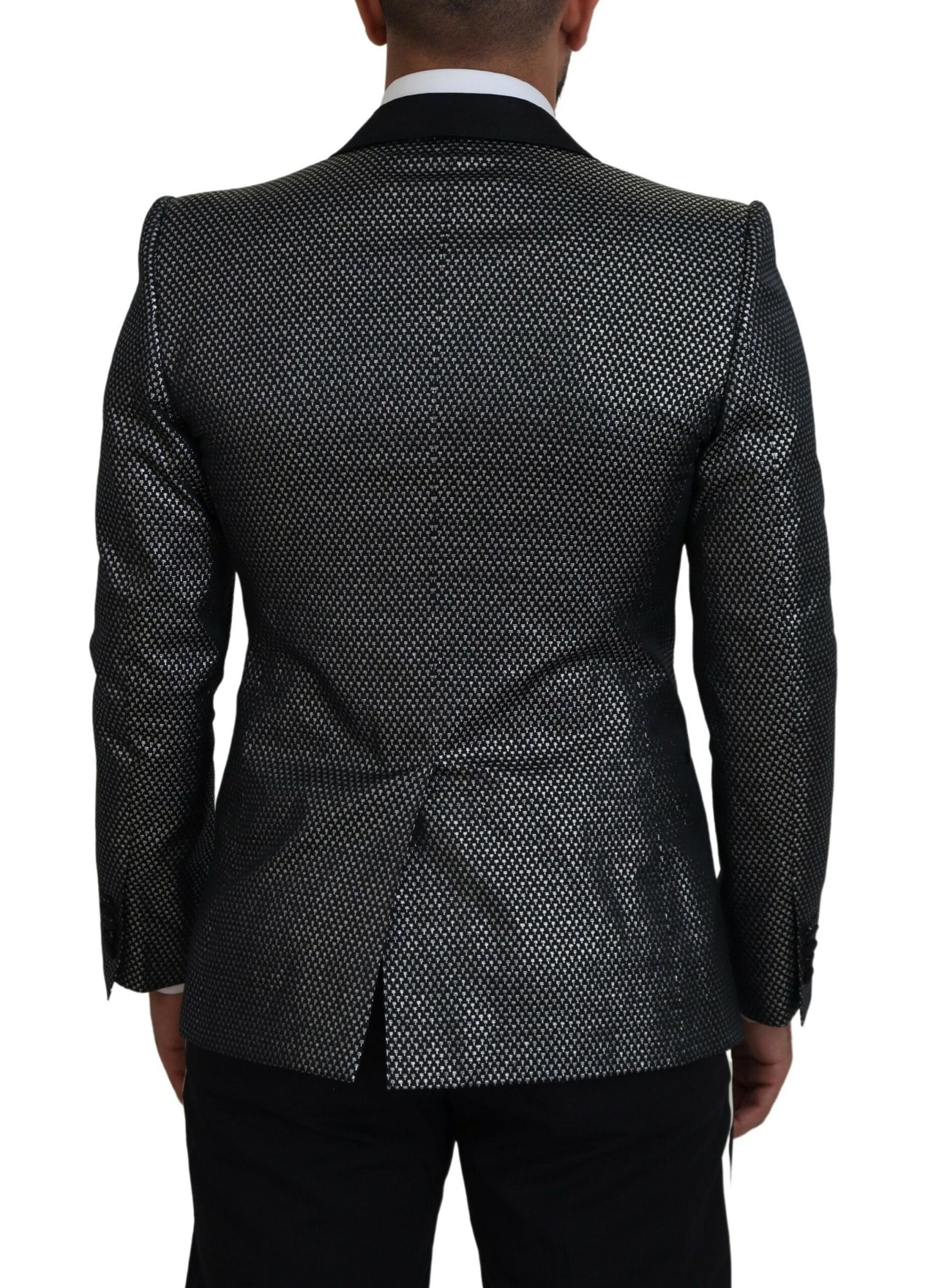 Dolce & Gabbana Men's Black Silver Jacquard Slim Fit Jacket Blazer