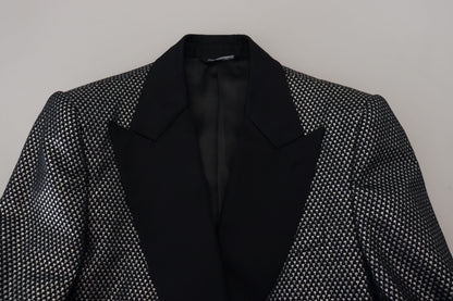 Dolce & Gabbana Men's Black Silver Jacquard Slim Fit Jacket Blazer