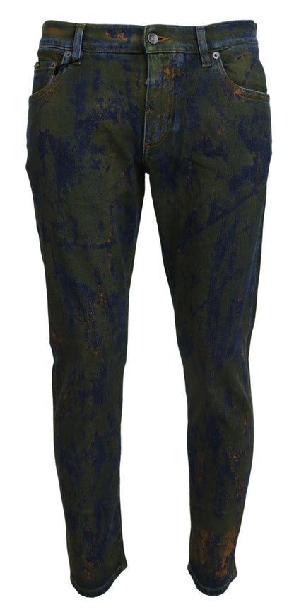 Dolce & Gabbana Men's Blue Green Skinny Cotton Denim Jeans