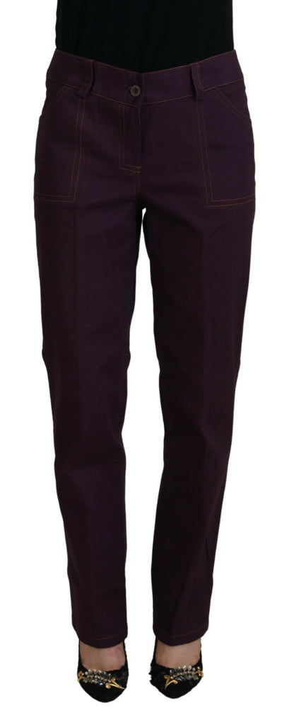 Bencivenga Purple Cotton Mid Waist Women Tapered Pants