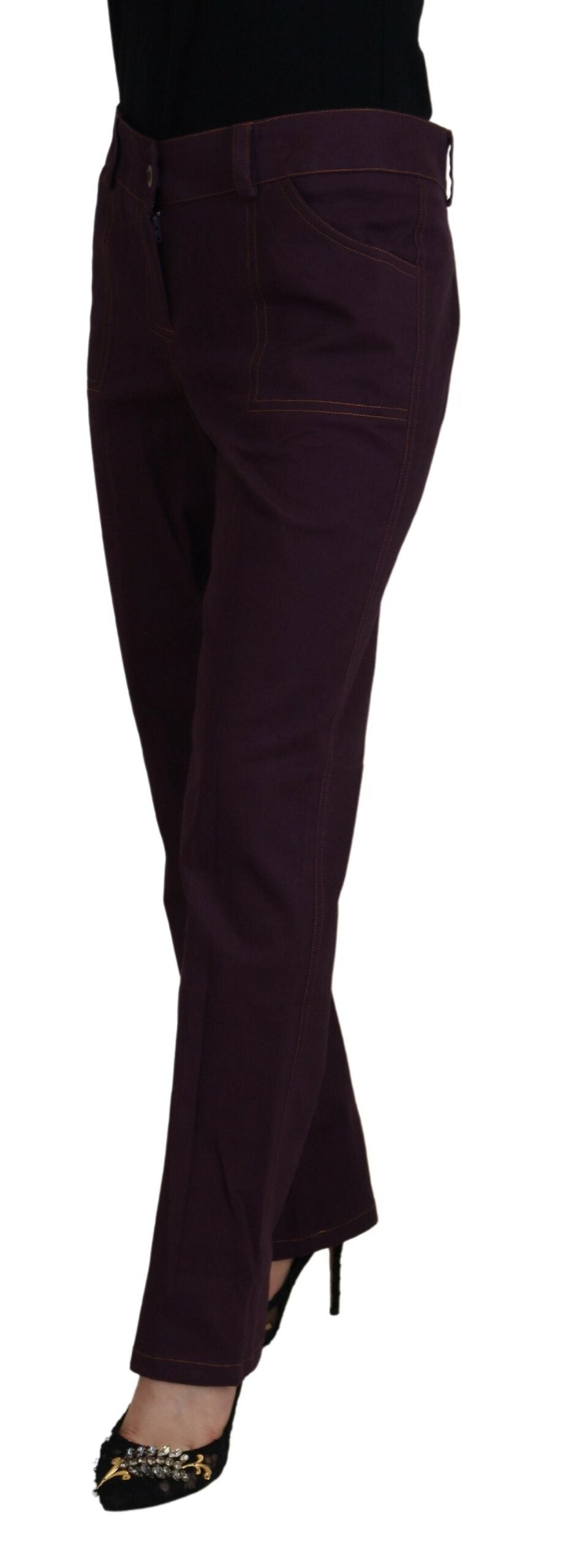 Bencivenga Purple Cotton Mid Waist Women Tapered Pants