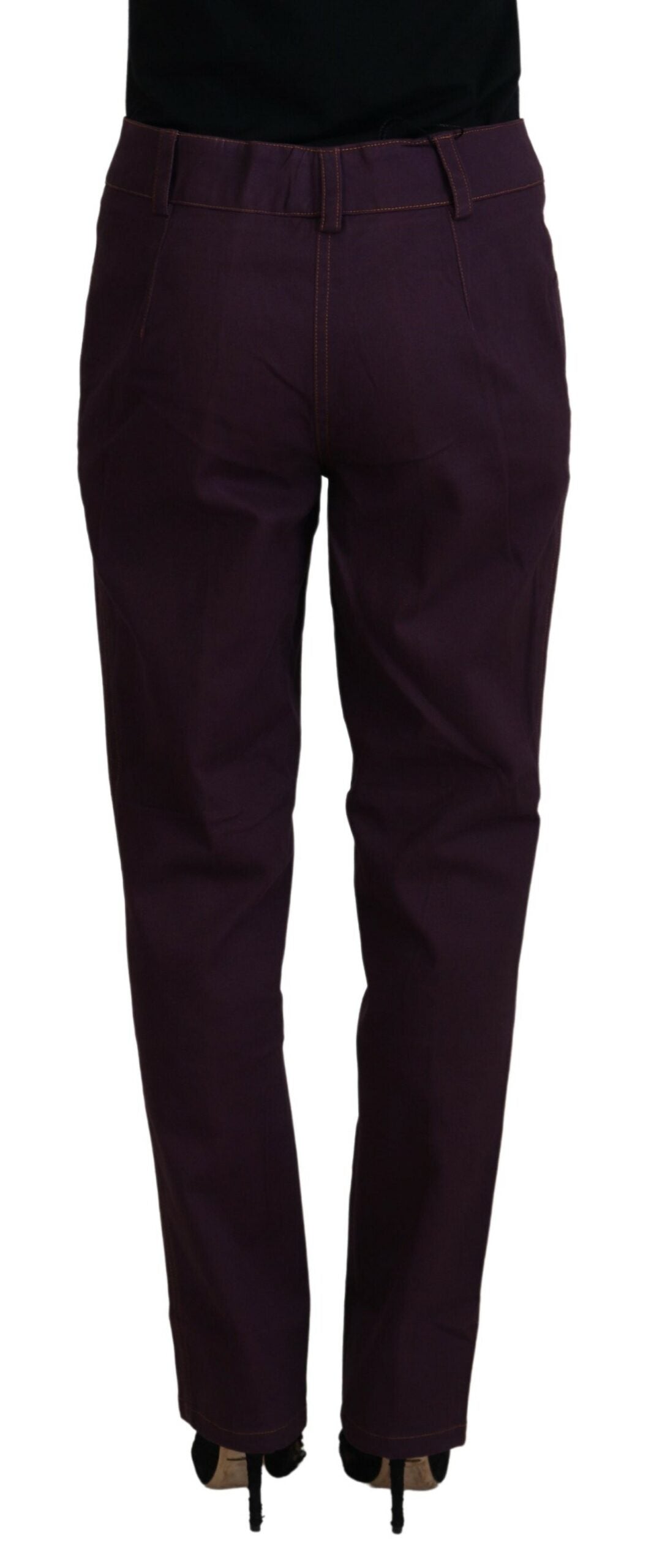Bencivenga Purple Cotton Mid Waist Women Tapered Pants