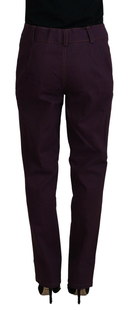 Bencivenga Purple Cotton Mid Waist Women Tapered Pants
