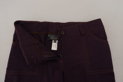 Bencivenga Purple Cotton Mid Waist Women Tapered Pants