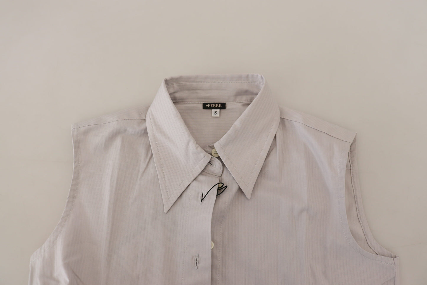 Ferre Women's Light Gray Stripes Cotton Sleeveless Collared Top