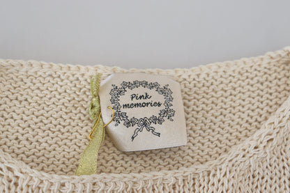 Pink Memories Beige Cotton Blend Sleeveless Round Neck Tank Top