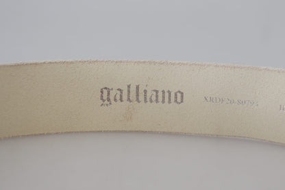 John Galliano Pink Leather Letter Logo Round Buckle Waist Belt