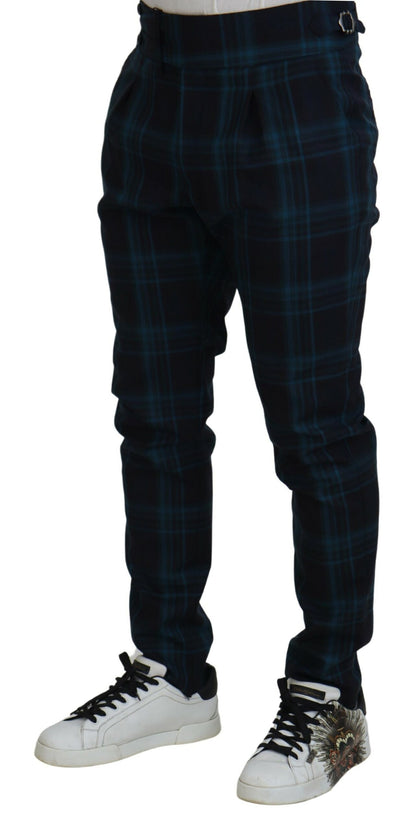 Dolce & Gabbana Men's Blue Purple Plaid Wool Trousers Pants