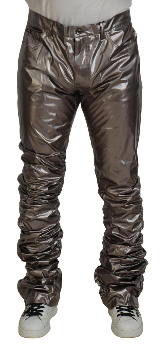 Dolce & Gabbana Men's Silver Metallic Nylon Stretch Pants