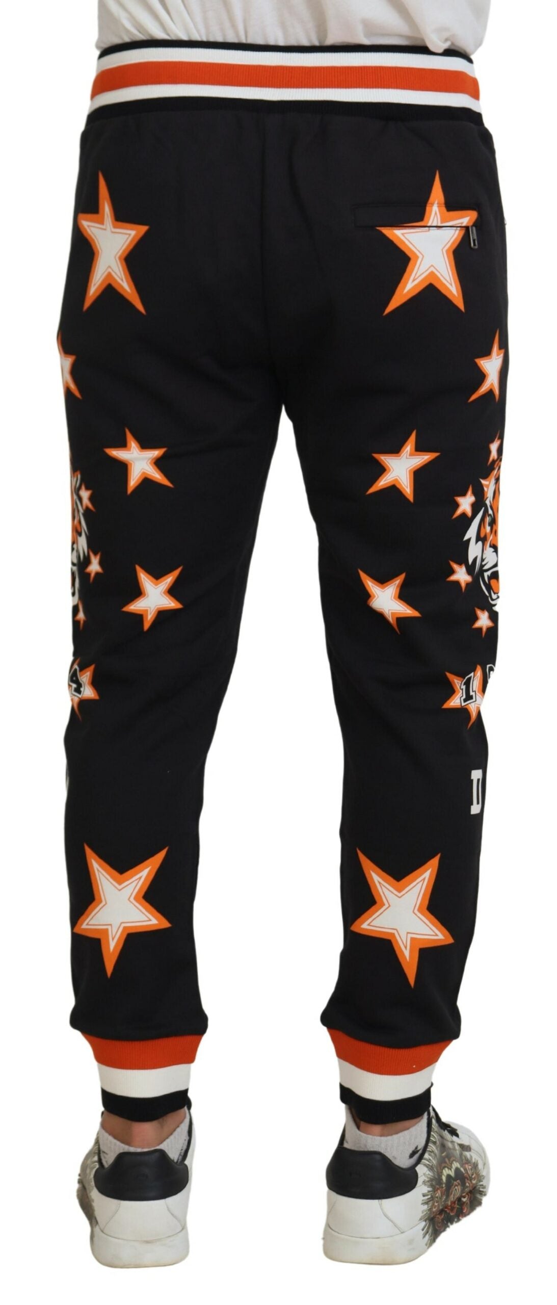 Dolce & Gabbana Men's Black Orange Star Trousers Sport Pants