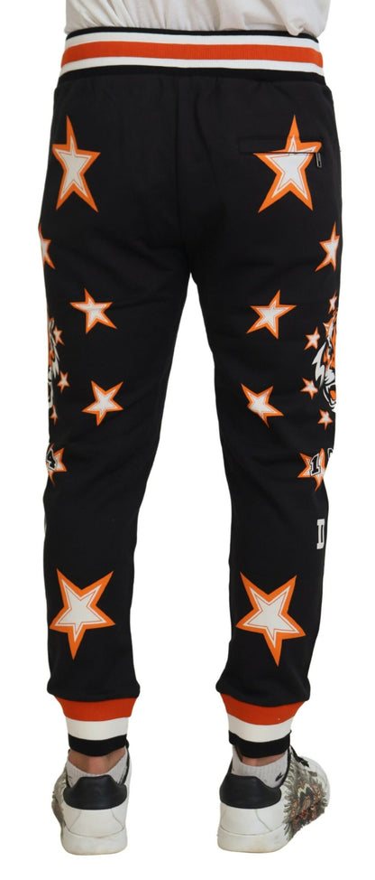 Dolce & Gabbana Men's Black Orange Star Trousers Sport Pants