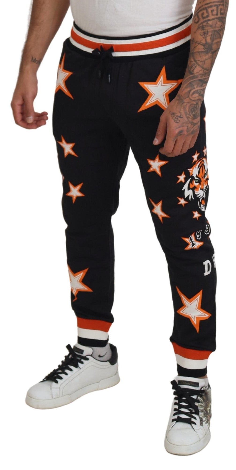 Dolce & Gabbana Men's Black Orange Star Trousers Sport Pants