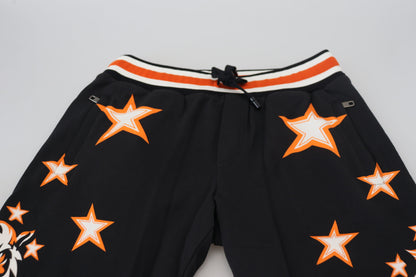 Dolce & Gabbana Men's Black Orange Star Trousers Sport Pants