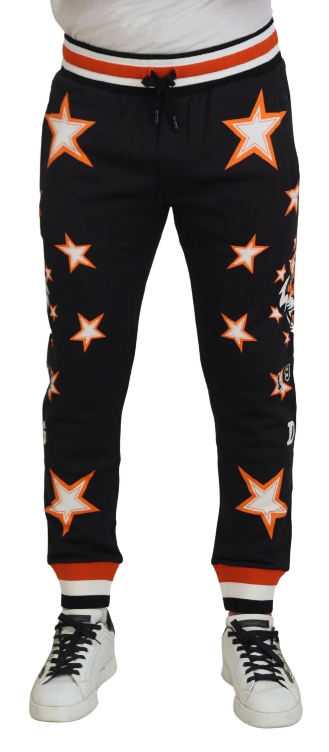 Dolce & Gabbana Men's Black Orange Star Trousers Sport Pants