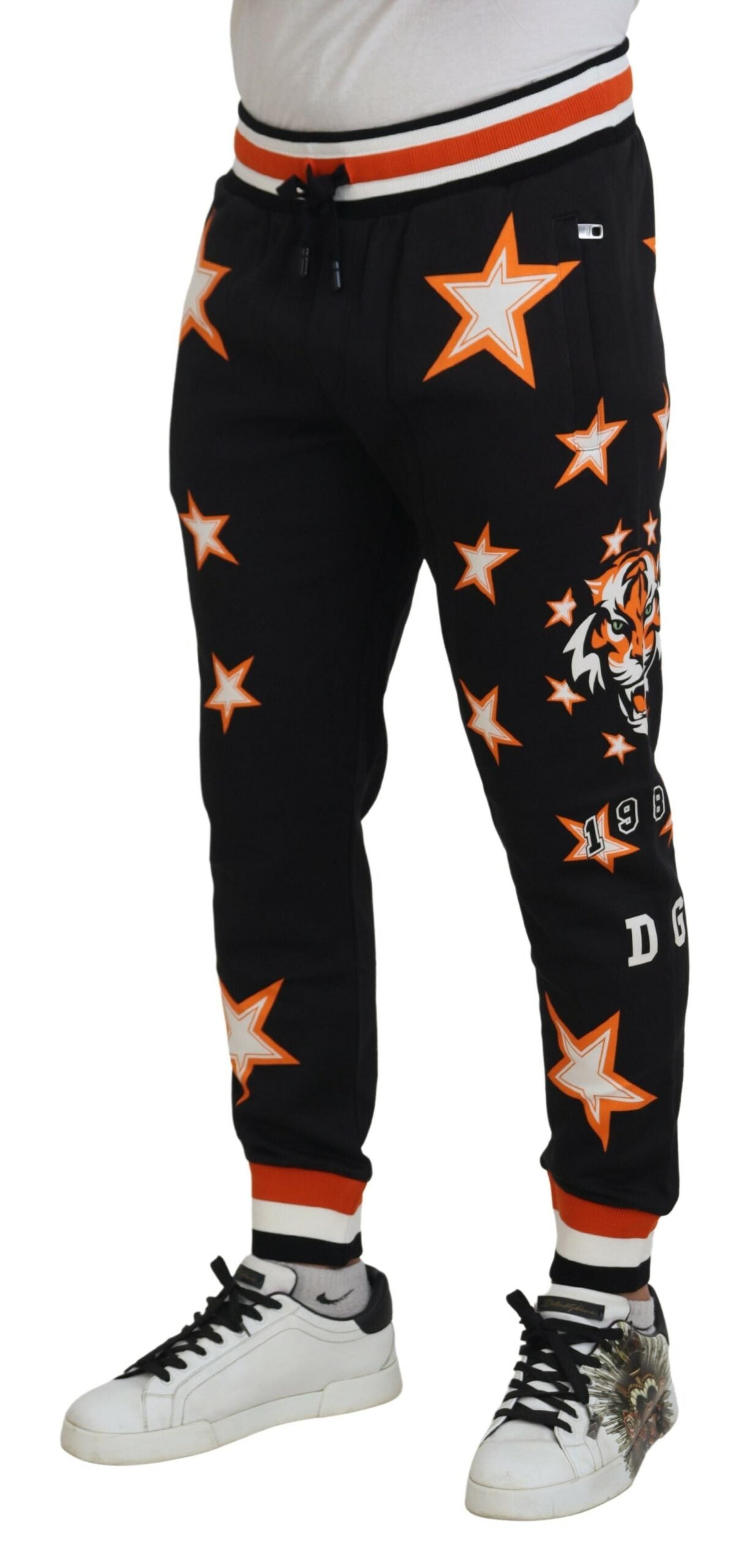 Dolce & Gabbana Men's Black Orange Star Trousers Sport Pants