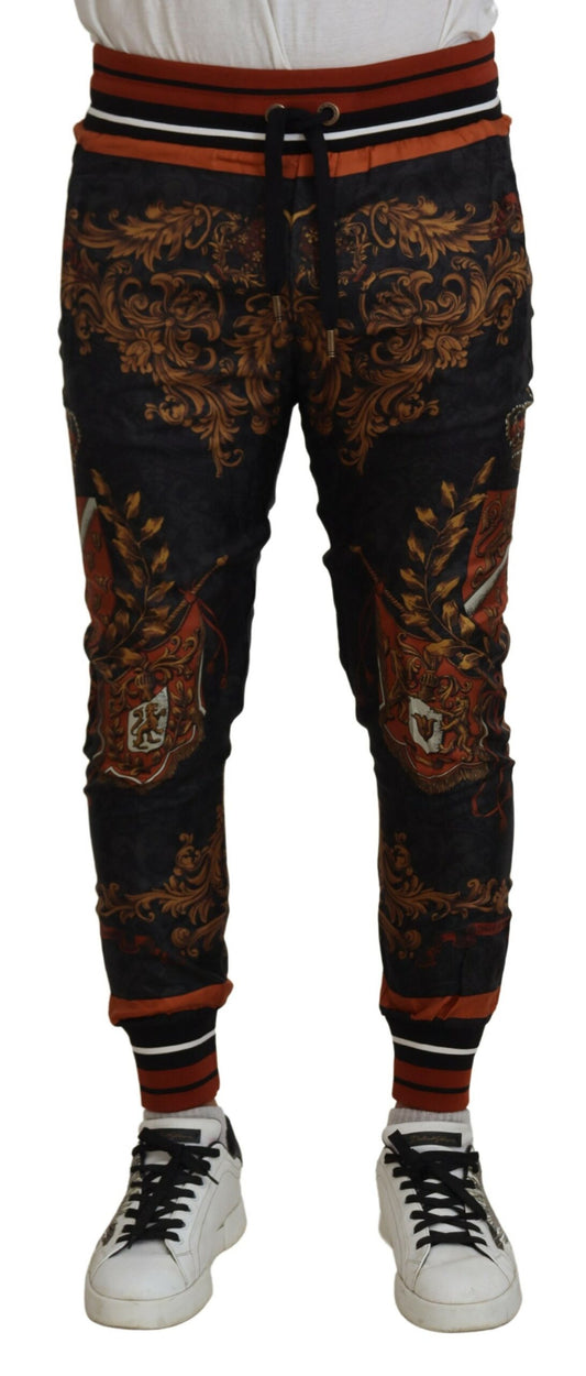 Dolce & Gabbana Men's Gray Silk Baroque Crown Trousers Sport Pants