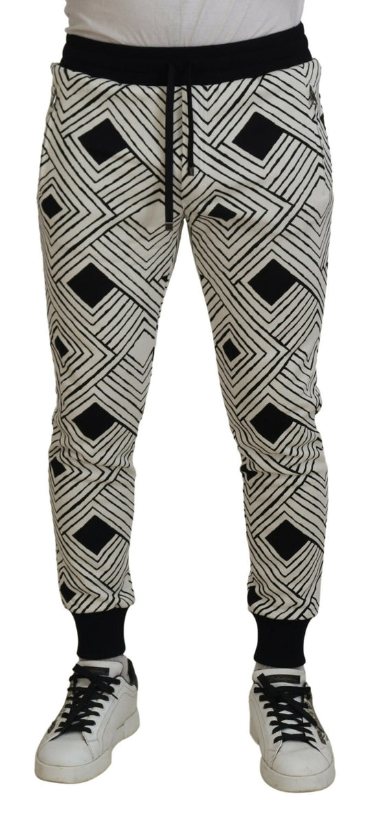 Dolce & Gabbana Men's Black White Cotton Trousers Sport Pants