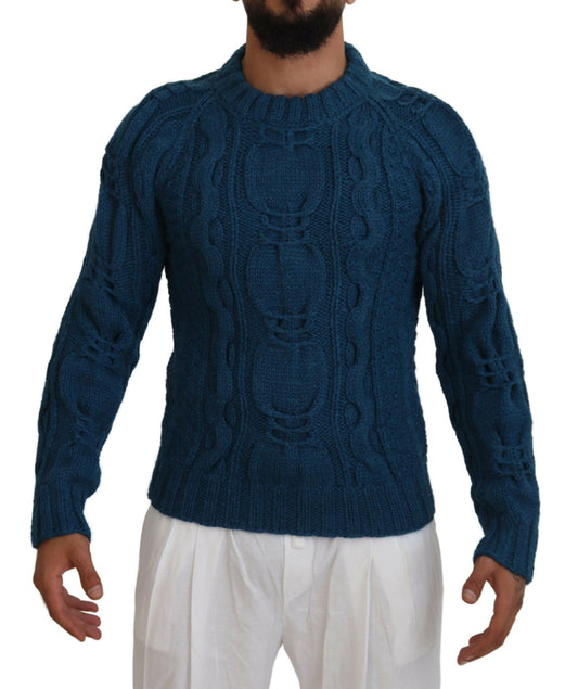 Dolce & Gabbana Men's Blue Knitted Wool Alpaca Pullover Sweater