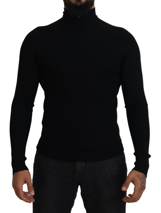 Dolce & Gabbana Men's Black Half Zip Turtleneck Pullover Sweater