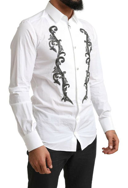 Dolce & Gabbana Men's White Tuxedo Slim Fit Baroque Shirt