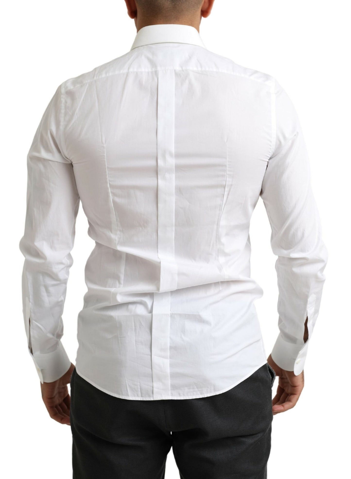 Dolce & Gabbana Men's White Tuxedo Slim Fit Baroque Shirt