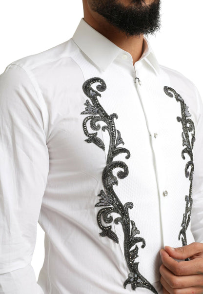Dolce & Gabbana Men's White Tuxedo Slim Fit Baroque Shirt