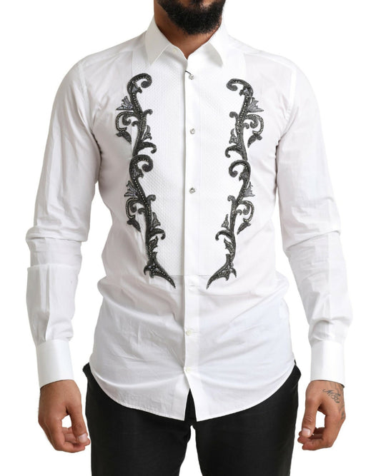 Dolce & Gabbana Men's White Tuxedo Slim Fit Baroque Shirt