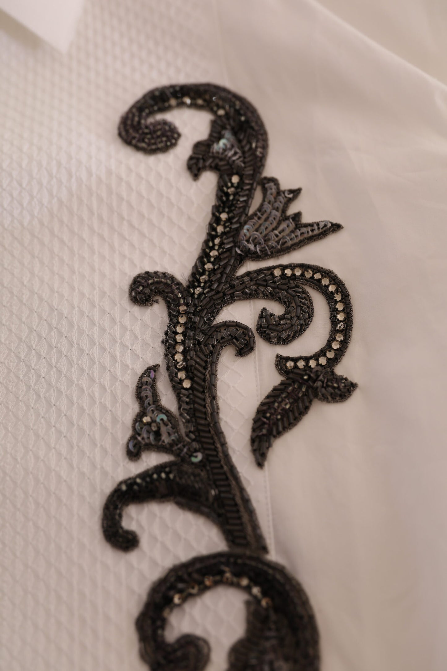 Dolce & Gabbana Men's White Tuxedo Slim Fit Baroque Shirt