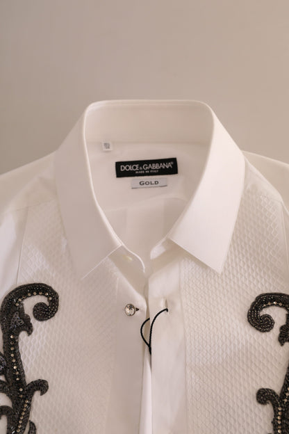 Dolce & Gabbana Men's White Tuxedo Slim Fit Baroque Shirt