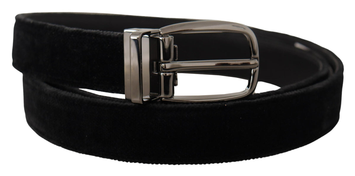 Belt by Dolce & Gabbana for men in leather & velvet black features a versatile silhouette, artfully showcasing the versatile design of the Leather & Velvet Belt for a sophisticated, premium finish.